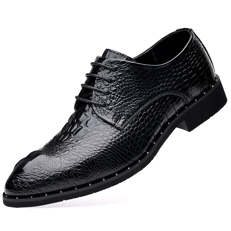 Men’s Genuine Leather Crocodile Pattern Oxford Shoes - Luxury Lace-Up Wedding Party Business Office Dress Shoes