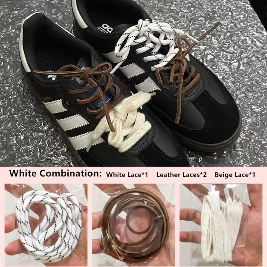 4PCS Vintage DE Leather Shoelaces Set – Round & Flat DIY Sports Casual Shoe Laces Combination
