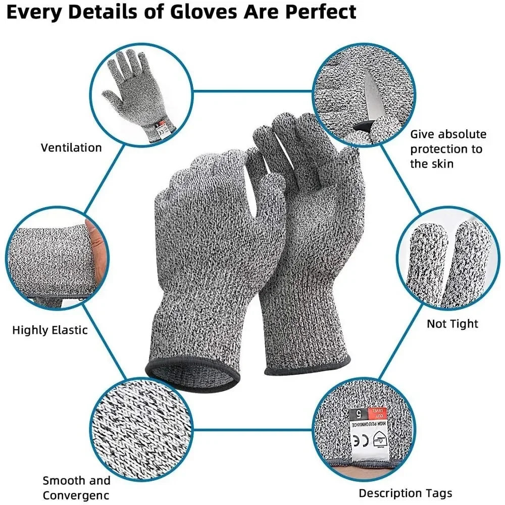 HPPE Level 5 Safety Gloves – High-Strength Anti-Cut and Anti-Scratch for Industry, Kitchen, and Gardening – Multi-Purpose Glass Cutting Protection