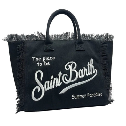 Saint Barth Large Capacity Women's Beach Handbag – European & American Style, Deep Blue Striped Tassel Tote
