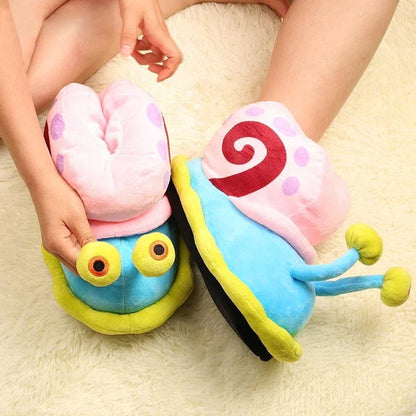 Funny Snail Cartoon Slippers – Warm Cotton Indoor Anti-Slip Shoes for Men & Women Winter