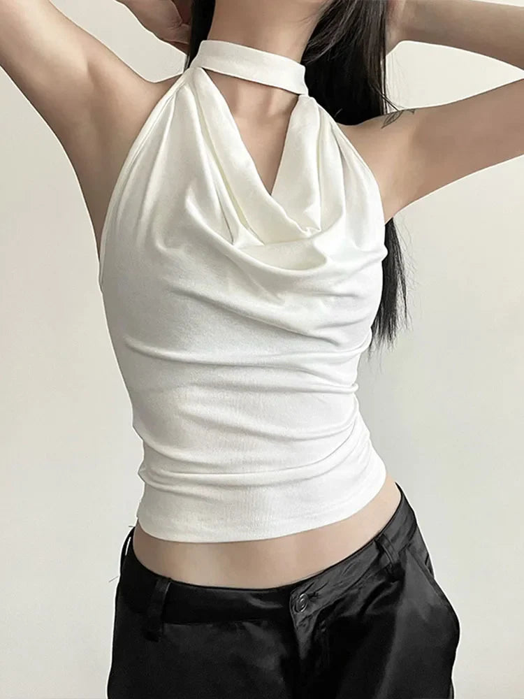 Solid Color Women’s Halter Vest – Casual, Sexy, All-Match Summer Top for Travel & High Street Style