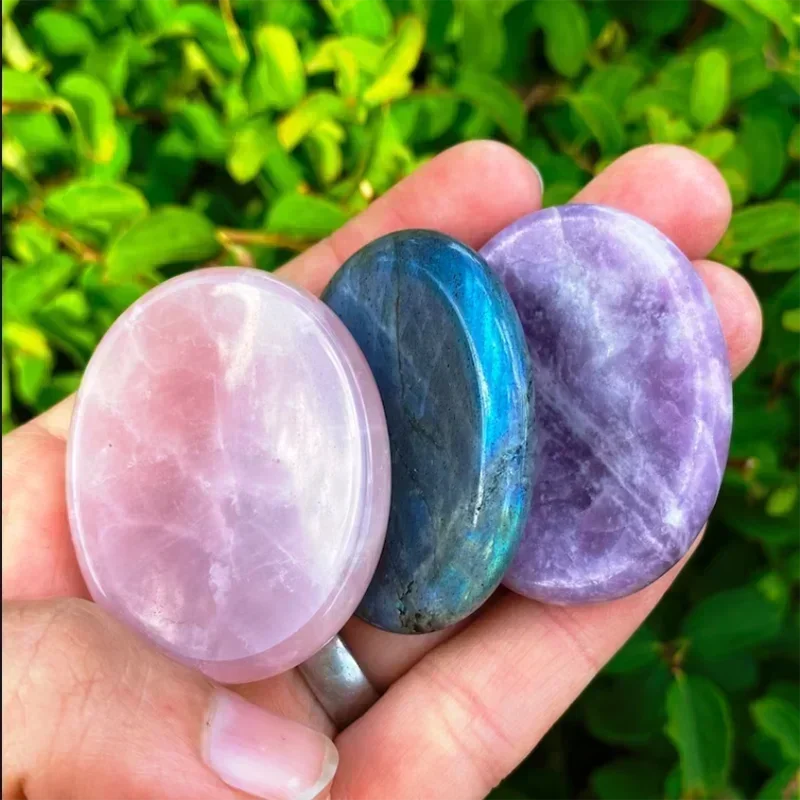 1pc Large Amethyst Worry Stone - 45x35mm Real Natural Crystal, Thumb Energy Healing Stone for Face Massage and Spa Relaxation S21