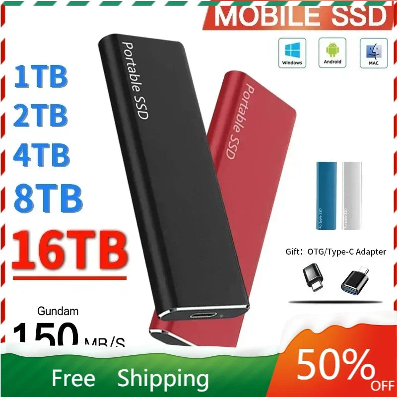 Portable SSD 1TB/2TB – High-Speed External Solid State Drive with USB 3.1/Type-C for Laptop, Phone, Mac, Windows