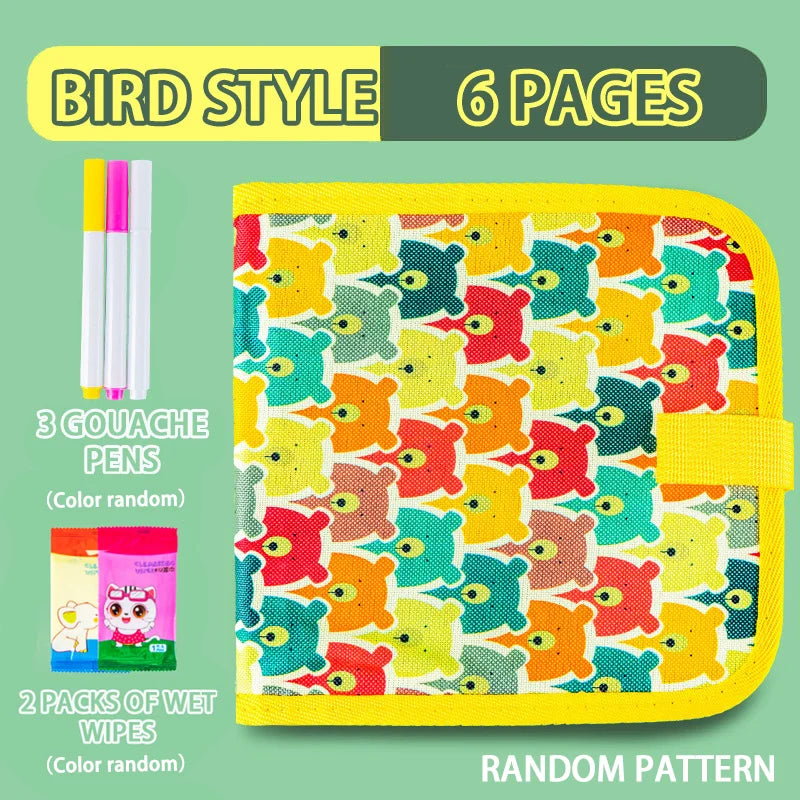 Erasable Doodle Book for Kids – Reusable Drawing Pad with 12 Watercolor Pens, Preschool Painting & Writing Set