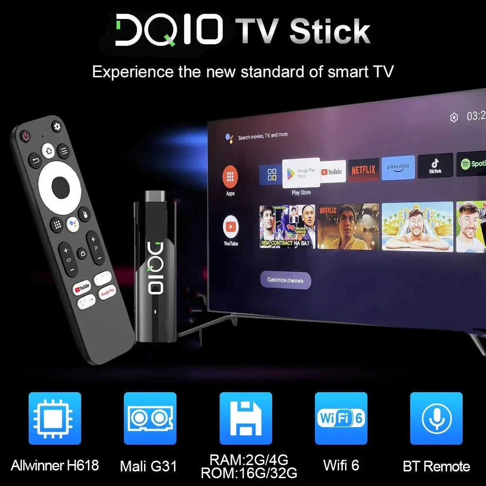 LEMFO DQ10 ATV Mini TV Stick – Android 13, 8K Video, 4K Wifi6, Voice Remote Smart TV Box