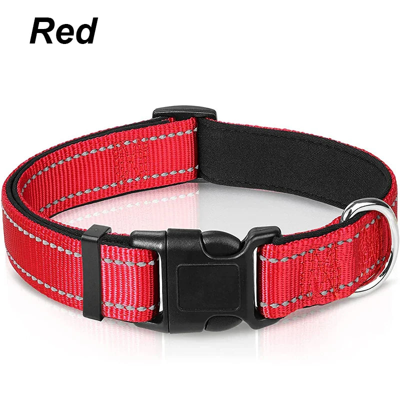 Reflective Dog Collar – Soft Neoprene Padded Nylon, Adjustable & Sturdy for Medium and Large Dogs