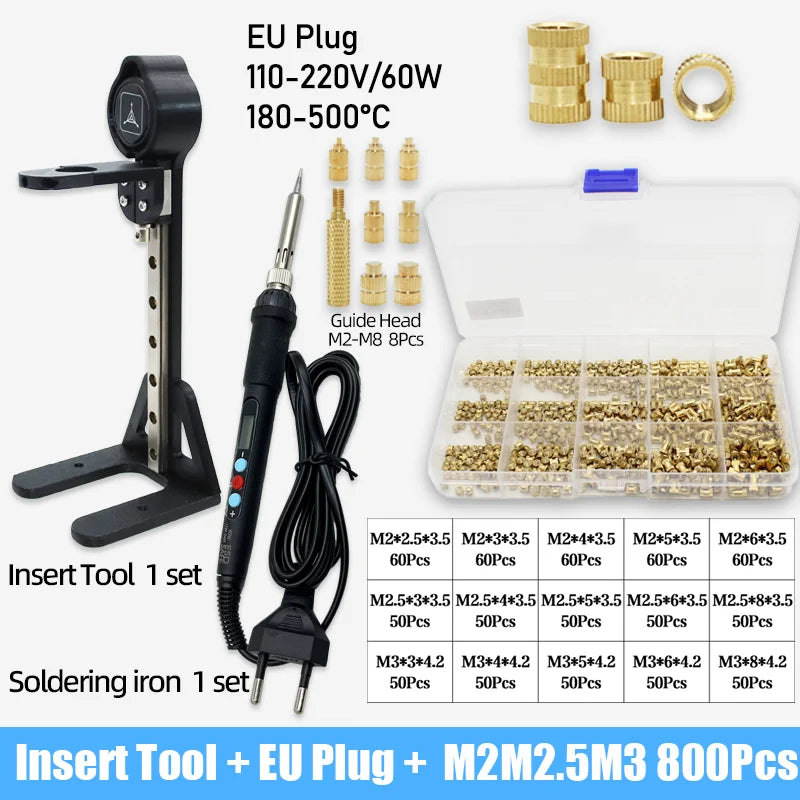Heat Set Insert Tool Kit for 3D Printing – M2–M8 Brass Threaded Copper Nuts & Soldering Iron Tips
