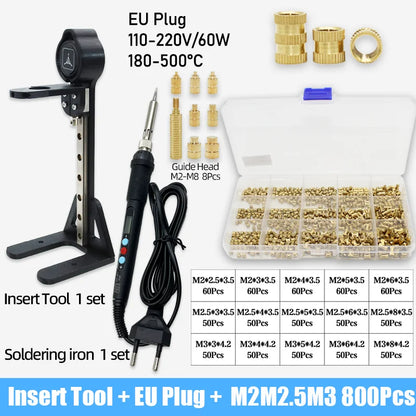Heat Set Insert Tool Kit for 3D Printing – M2–M8 Brass Threaded Copper Nuts & Soldering Iron Tips
