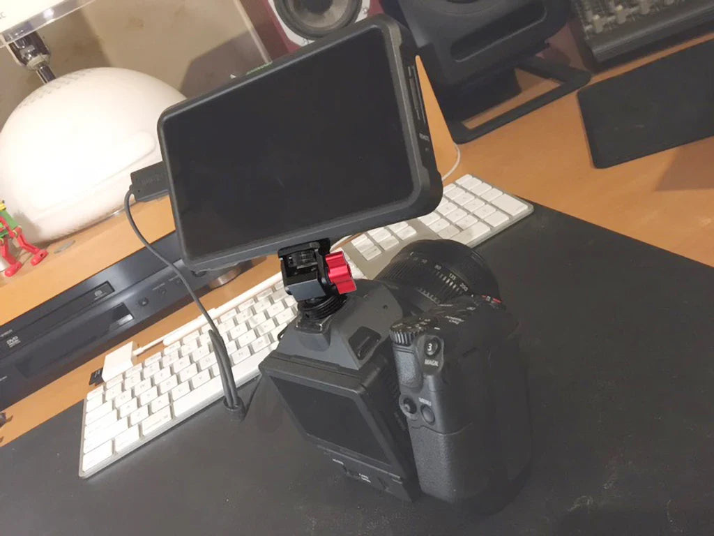 Mini Monitor Mount Holder – Swivel & Tilt Tripod Head with Cold Shoe Adapter for Flash, Microphone, and Fill Light