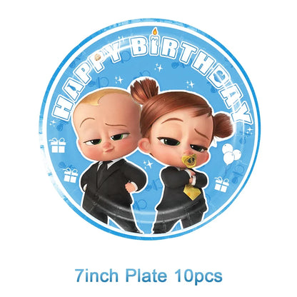 Cartoon Boss Baby Birthday Party Set - Disposable Tableware, Backdrop & Balloons for Kids Baby Shower Decor