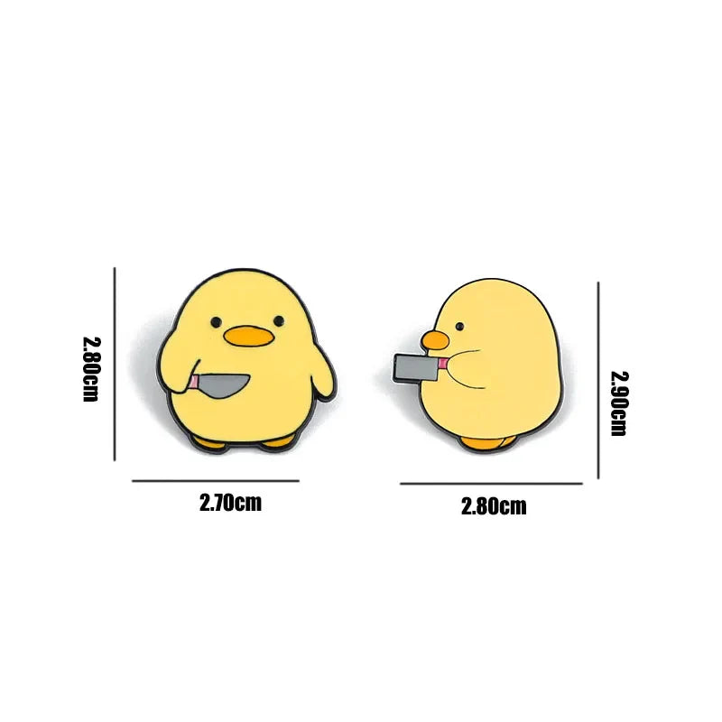 Cute Yellow Duck with Knife Enamel Brooch – Fun Cartoon Metal Pin, Creative Personality Badge & Best Friend Gift