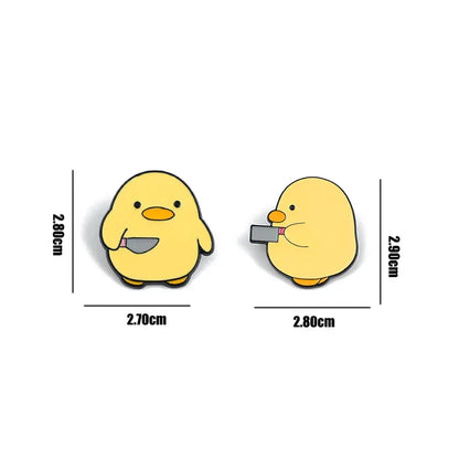 Cute Yellow Duck with Knife Enamel Brooch – Fun Cartoon Metal Pin, Creative Personality Badge & Best Friend Gift