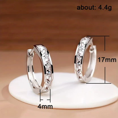 Huitan Classic Princess Square CZ Hoop Earrings for Women – Simple & Elegant Versatile Jewelry Accessories