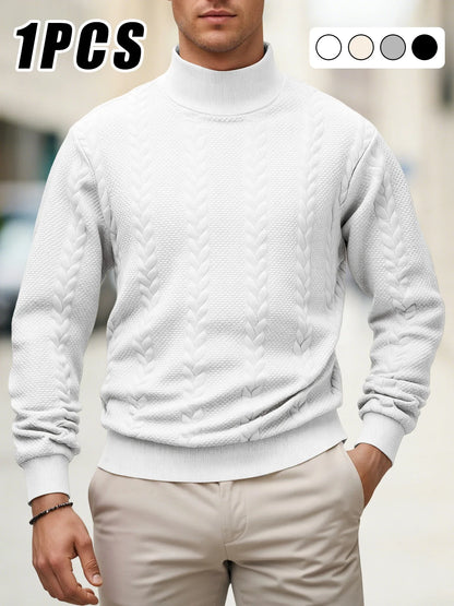 Men's Autumn Winter Thick Knit Sweater - Solid Color Mock Neck Slim Fit Warm Casual Pullover Top