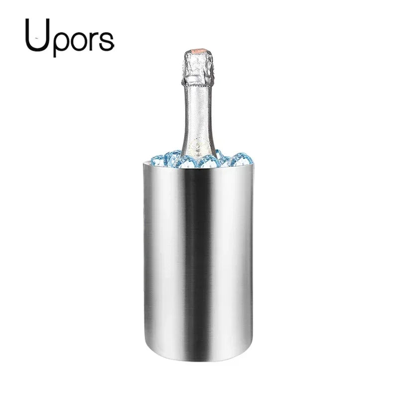 UPORS Stainless Steel Wine Cooler Bucket – Double Wall Bottle Holder for Champagne, Beer & Ice, Bar Chiller Tool