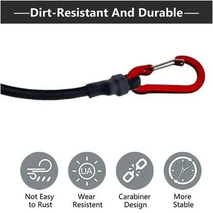 Heavy Duty Bungee Cord Elastic Tie Strap with Carabiner Hooks | Kayak Cycling Luggage Packing Ropes | Camping Accessories