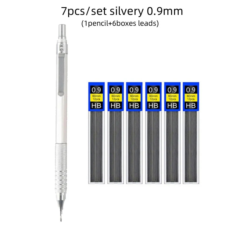 Low Center of Gravity Metal Mechanical Pencil Set – 0.3–2.0mm Lead Refills for Art, Sketching, Painting, and Writing