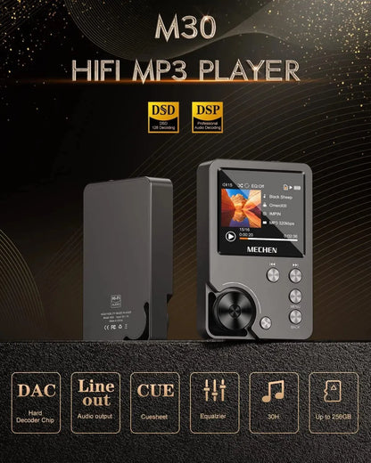 MECHEN M30 HiFi Lossless MP3 Player - 64GB Memory Card, Supports Up to 256GB