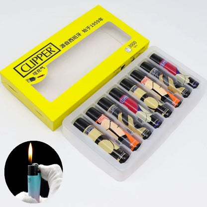 Original Spanish Clipper Refillable Gas Lighter – Personality Pattern 8-Piece Boxed Set Smoking Collection Gift Wholesale Lighter Pack