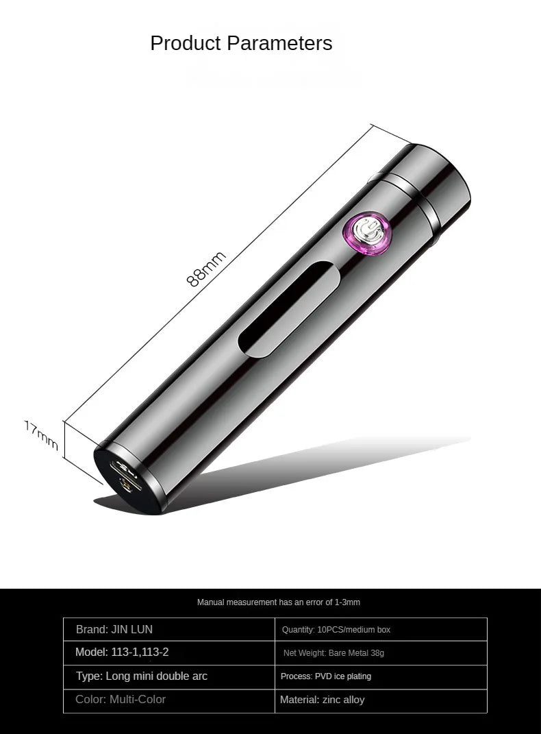 USB Rechargeable Cylindrical Dual Arc Plasma Lighter – Portable Metal Cigarette Lighter