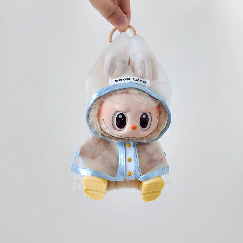 15-17cm Labubu Doll Clothes — Waterproof Raincoat & Rain Boots Outfit Set with Matching Accessories