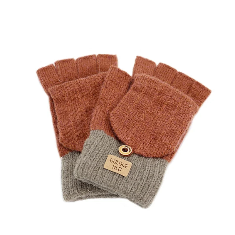 Women’s Fingerless Winter Gloves - Warm Unisex Gloves with Finger Cover for Students