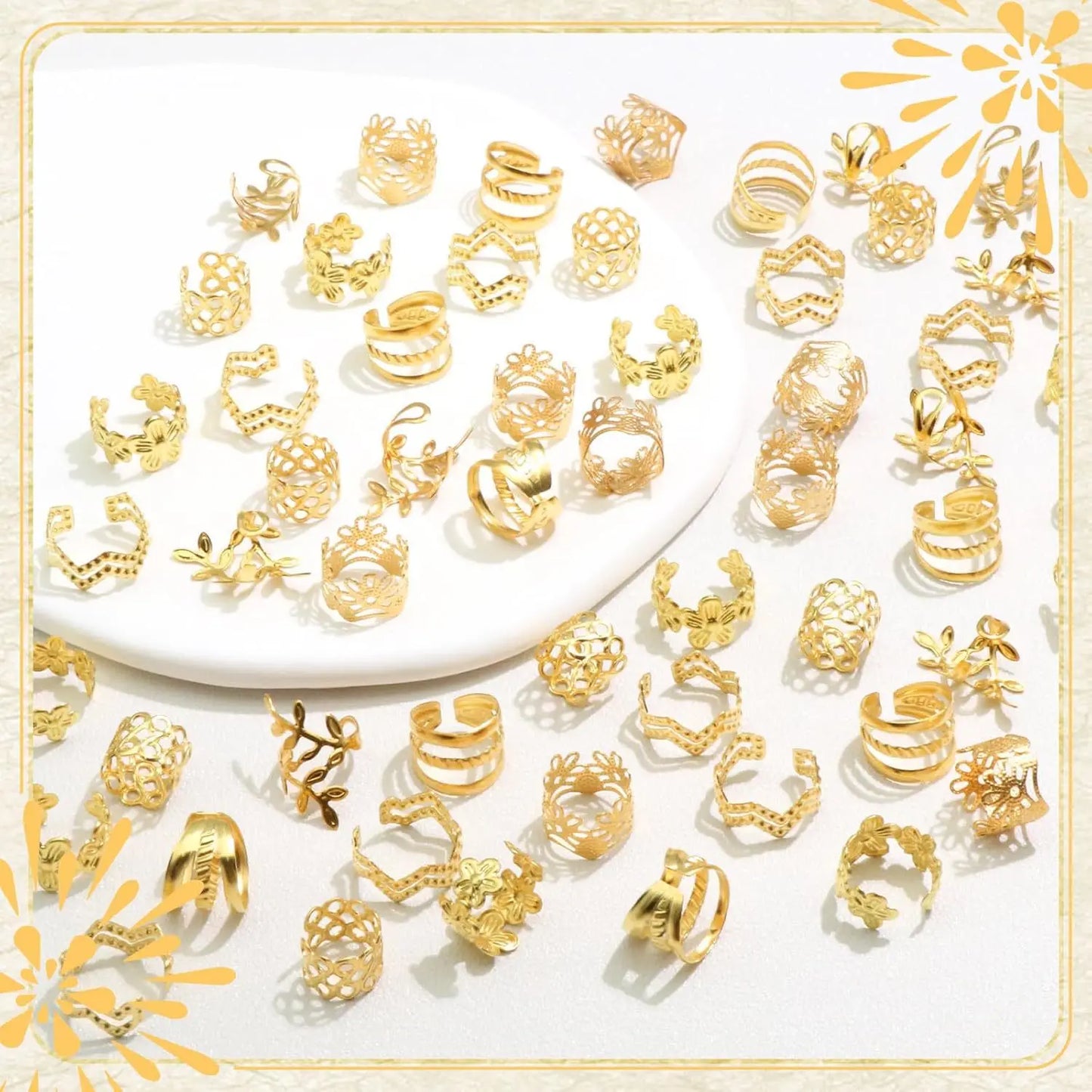 32-60PCS Human Hair Braiding Rings Kit — Gold, Silver & Wood Dreadlock Accessories Set for Men & Women Hair Styling