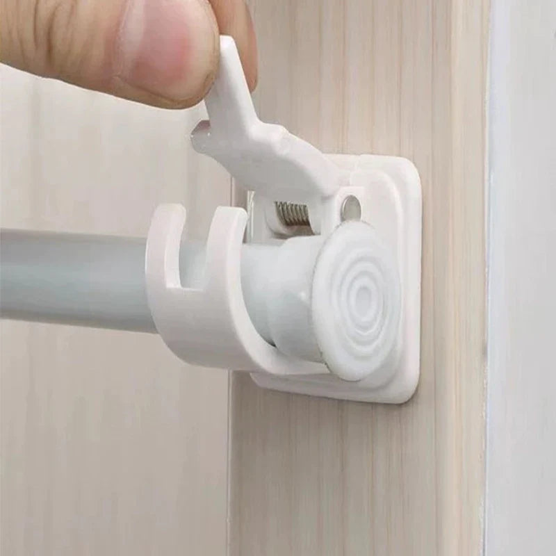 Self-Adhesive Adjustable Curtain Rod Hooks – Nail-Free Clamp Clips for Shower, Storage & Hanging Rails