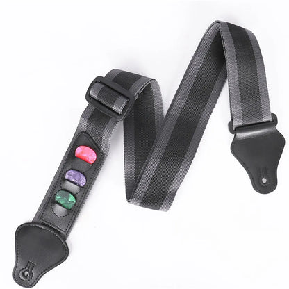 Adjustable Electric Guitar Strap – PU Leather Ends with 3 Guitar Pick Holders, for Acoustic Guitar & Bass Accessories