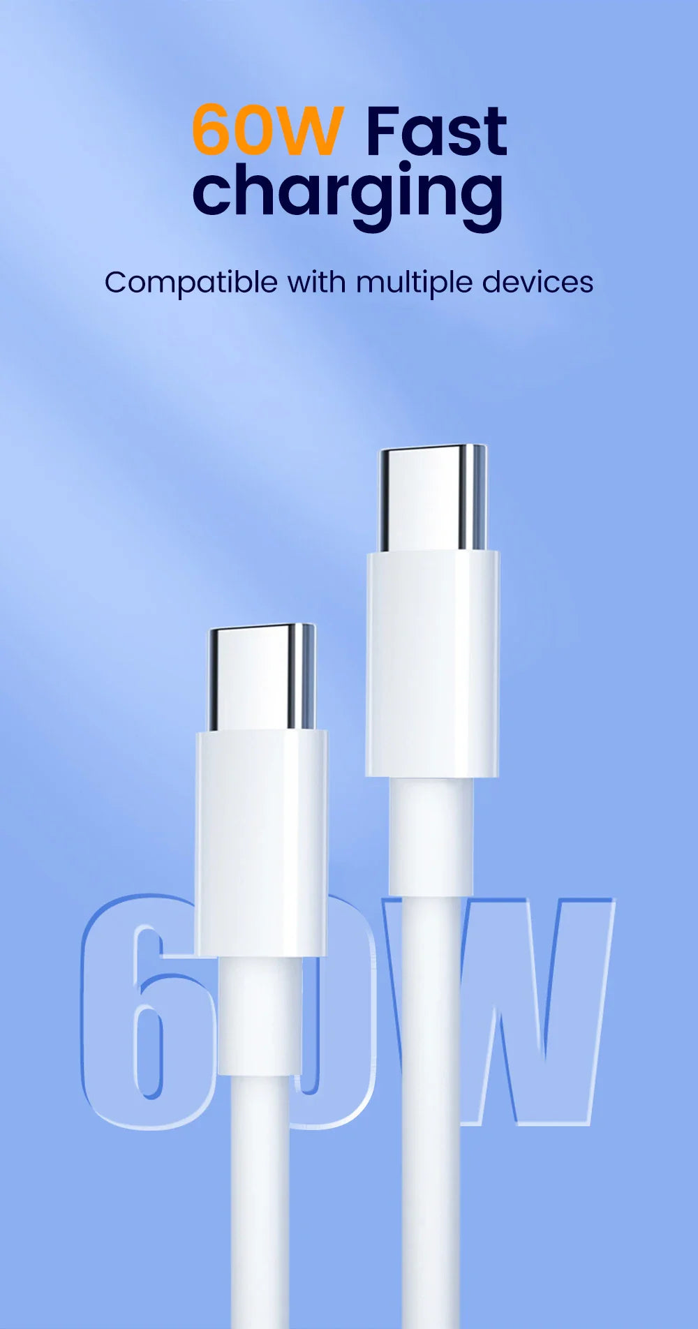 30cm USB-C to USB-C Fast Charging Cable – Compatible with iPhone 15, Xiaomi, Samsung, Huawei & Power Banks