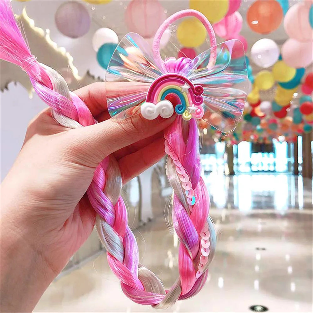 Girls Rainbow Hair Bow & Tie Set – Princess Snowflake Elastic Hair Accessories for Toddlers, No-Damage Braids