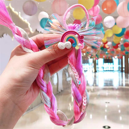 Girls Rainbow Hair Bow & Tie Set – Princess Snowflake Elastic Hair Accessories for Toddlers, No-Damage Braids
