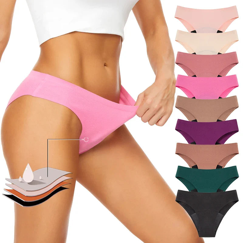Seamless Cotton Menstrual Panties – 4-Layer Leakproof Fast-Absorption Period Underwear for Teens, Mid-Rise Incontinence Macaron Undies