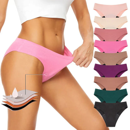 Seamless Cotton Menstrual Panties – 4-Layer Leakproof Fast-Absorption Period Underwear for Teens, Mid-Rise Incontinence Macaron Undies
