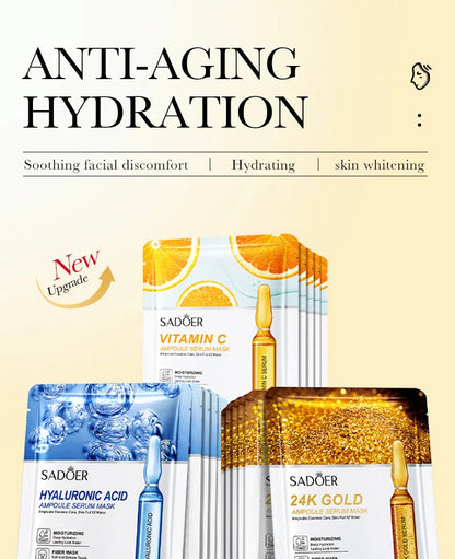 15PCS 24K Gold Hyaluronic Acid Face Masks – Firming, Moisturizing & Brightening Hydrating Skincare