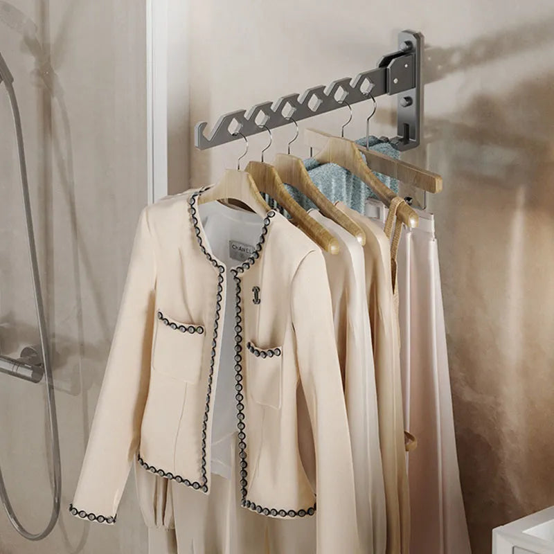 Adjustable Wall-Mounted Clothes Drying Rack - Collapsible Large Capacity Coat and Clothing Organizer with High Load-Bearing Design
