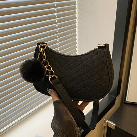 Mini Women's Shoulder Bag - Fashion Felt Underarm Saddle Handbag