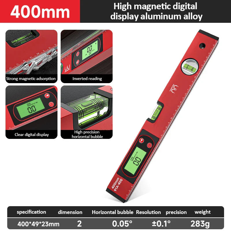 30/40/50cm Digital Display Magnetic Angle Level — Aluminum Alloy Protractor Inclinometer Ruler 90° Measurement Tool