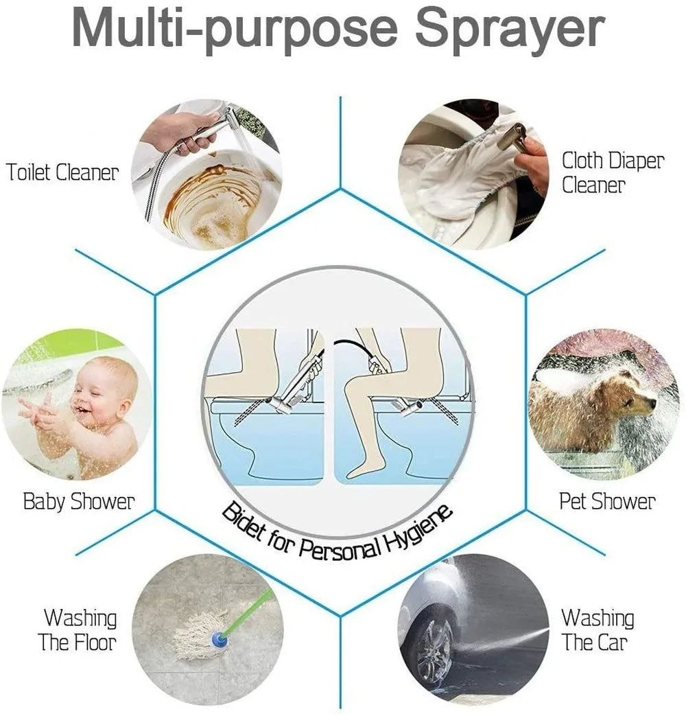Handheld Stainless Steel Toilet Bidet Sprayer — Bathroom Hand Sprayer Shower Head with Self-Cleaning, No-Punch Installation
