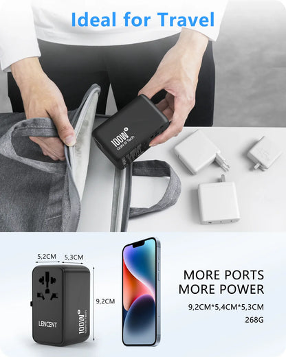 LENCENT 65W/100W GaN Fast Charging International Travel Adapter - 2 USB and 3 Type-C Ports, Includes EU, AU, US, UK Plugs