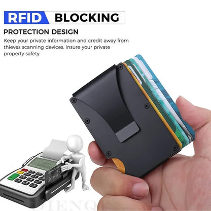 RFID Carbon Fiber Metal Wallet for Men – Slim Minimalist Card Holder, Thin Small Money Clip Purse