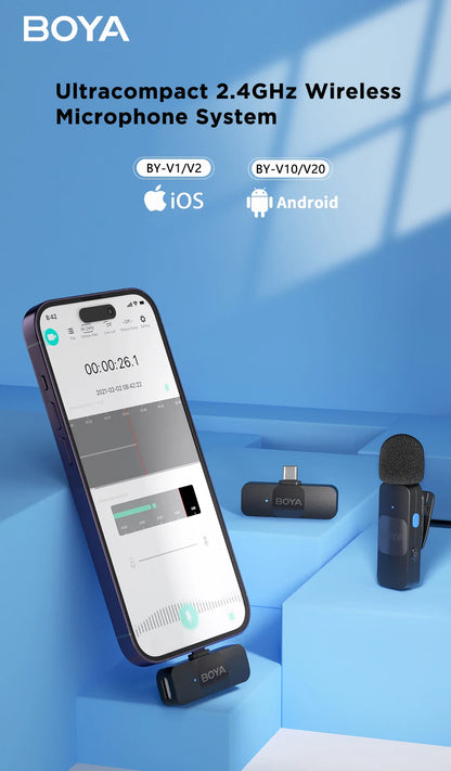 BOYA BY-V Wireless Lavalier Microphone – Professional Mini Mic for iPhone, iPad, Android, Live Broadcast, Gaming, Recording & Vlog
