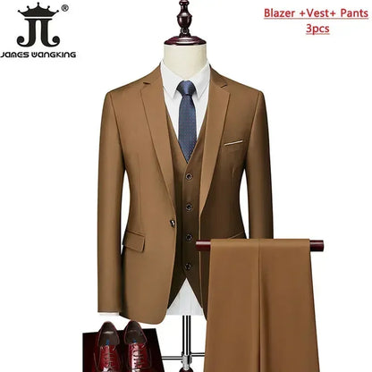 Men's 3 Piece Suit Set - Solid Color Formal Business Jacket Vest Pants Wedding Groom Party Tuxedo Outfit M-6XL