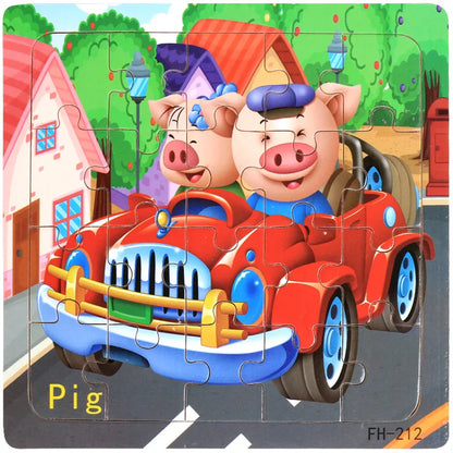 20-Piece Wooden Puzzle Set — Cartoon Animals, Cars, Letters & Numbers Educational Jigsaw Toys for Kids