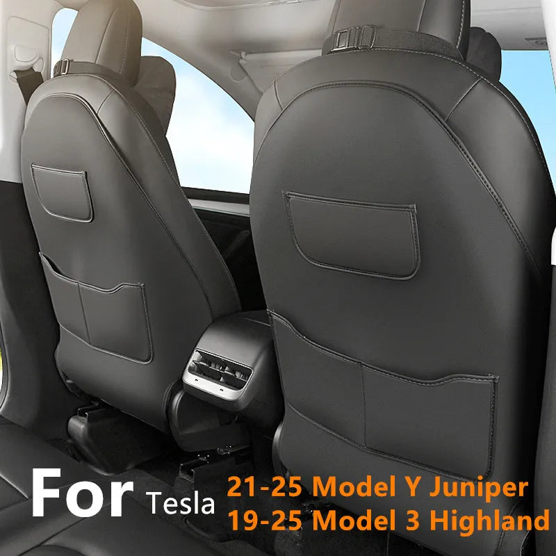 Tesla Model Y Juniper Seat Back Kick Protector Cover – Rear Seat Protection Pad & Front Backrest Accessory