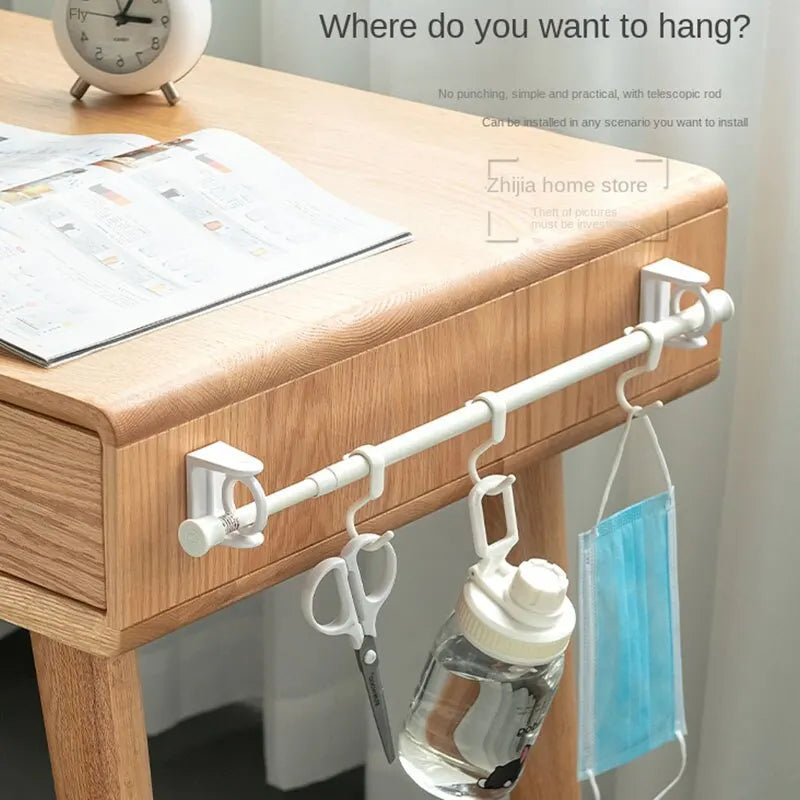 360° Rotatable Retractable Pole Fixator - Strong Adhesive Hooks Towel Rod Shower Curtain Rod Bracket, No Drilling Required