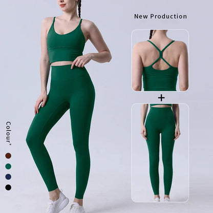 2-Piece Women’s Yoga Tracksuit – Athletic Pilates Fitness Set with Push-Up Sports Bra & Leggings for Gym Workout