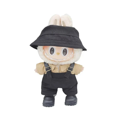 17cm Labubu V1/V2 Doll Clothes Set – Striped Overalls, Hat, Glasses & Shoes | Cool Mini Doll Outfit Gift