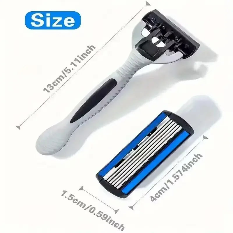 Men’s Manual Safety Razor – 6-Layer Stainless Steel Hair Removal Knife with Replaceable Razor Head and Tools